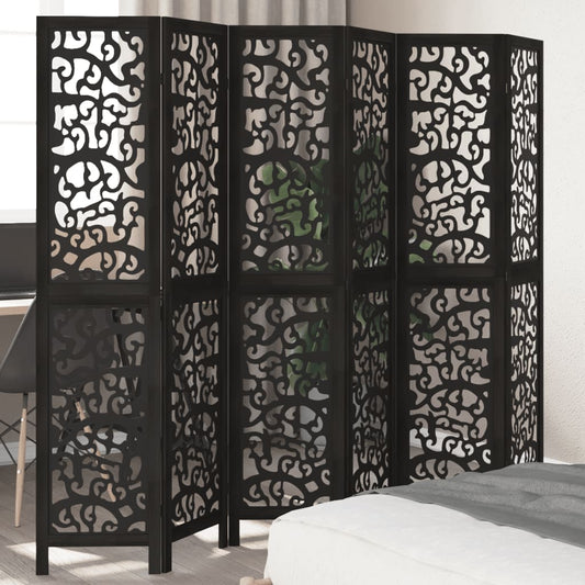 Room Divider 6 Panels Black Solid Wood Paulownia