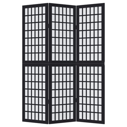 Room Divider 3 Panels Black Solid Wood Paulownia