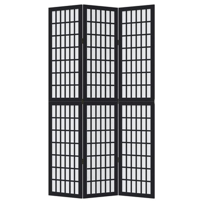 Room Divider 3 Panels Black Solid Wood Paulownia