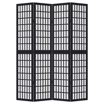 Room Divider 4 Panels Black Solid Wood Paulownia