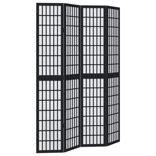 Room Divider 4 Panels Black Solid Wood Paulownia