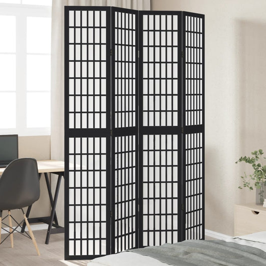 Room Divider 4 Panels Black Solid Wood Paulownia