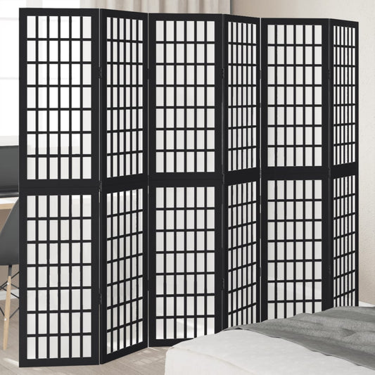 Room Divider 6 Panels Black Solid Wood Paulownia