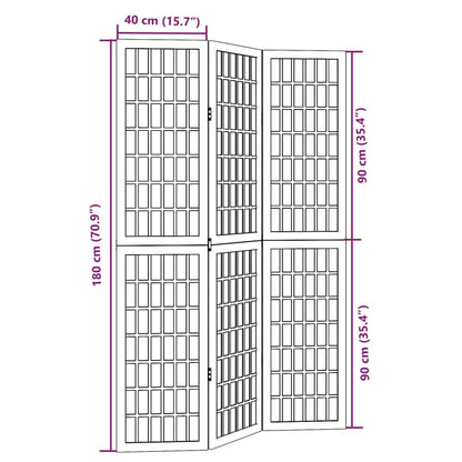 Room Divider 3 Panels White Solid Wood Paulownia