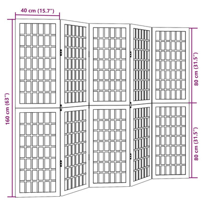 Room Divider 5 Panels White Solid Wood Paulownia