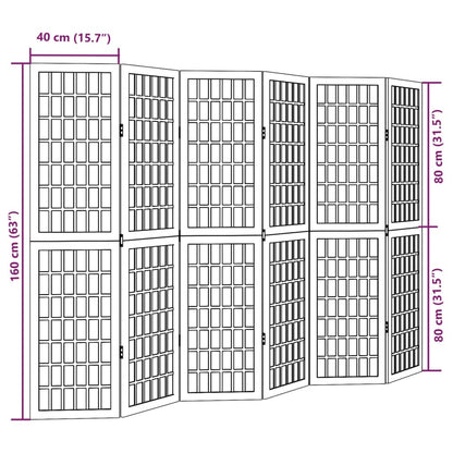Room Divider 6 Panels White Solid Wood Paulownia