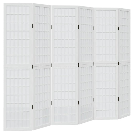 Room Divider 6 Panels White Solid Wood Paulownia