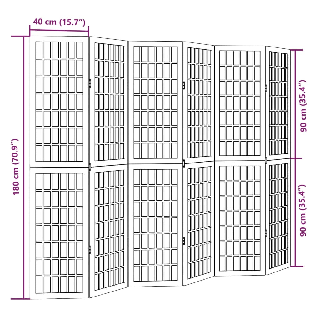 Room Divider 6 Panels White Solid Wood Paulownia