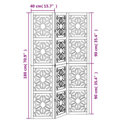 Room Divider 3 Panels Brown and Black Solid Wood Paulownia