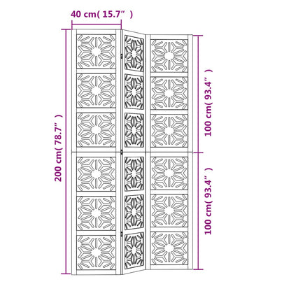 Room Divider 3 Panels Brown and Black Solid Wood Paulownia