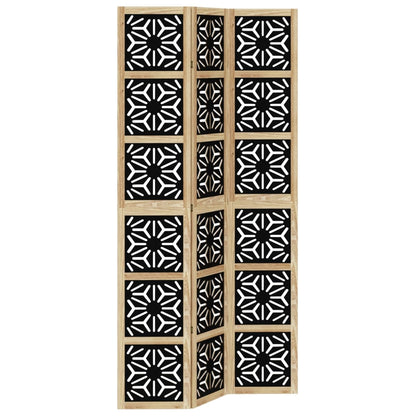 Room Divider 3 Panels Brown and Black Solid Wood Paulownia