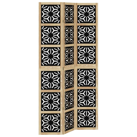 Room Divider 3 Panels Brown and Black Solid Wood Paulownia