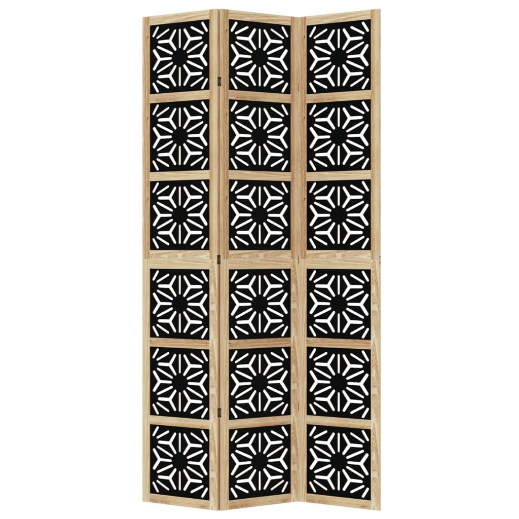 Room Divider 3 Panels Brown and Black Solid Wood Paulownia