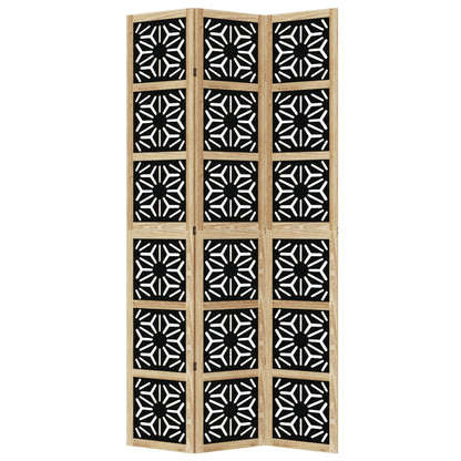 Room Divider 3 Panels Brown and Black Solid Wood Paulownia