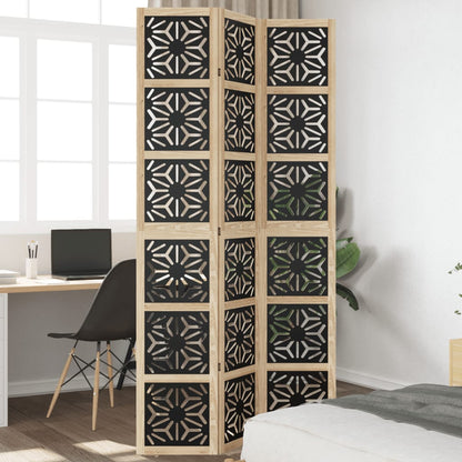 Room Divider 3 Panels Brown and Black Solid Wood Paulownia