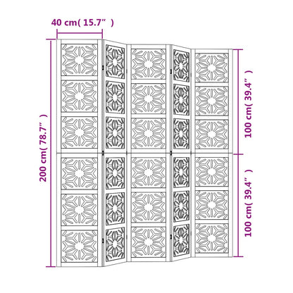 Room Divider 5 Panels Brown and Black Solid Wood Paulownia