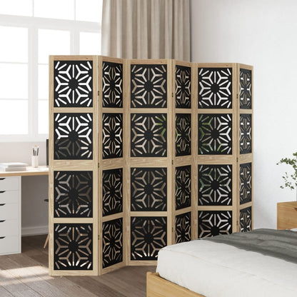 Room Divider 6 Panels Brown and Black Solid Wood Paulownia