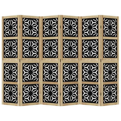 Room Divider 6 Panels Brown and Black Solid Wood Paulownia