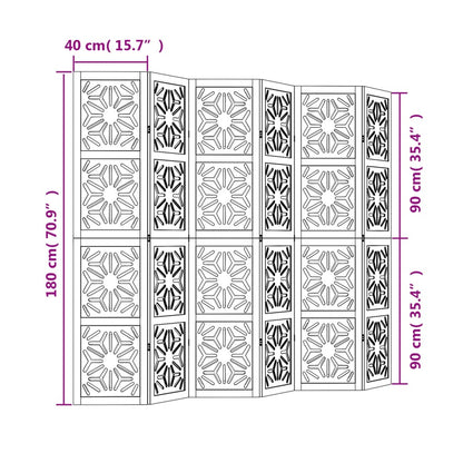 Room Divider 6 Panels Brown and Black Solid Wood Paulownia