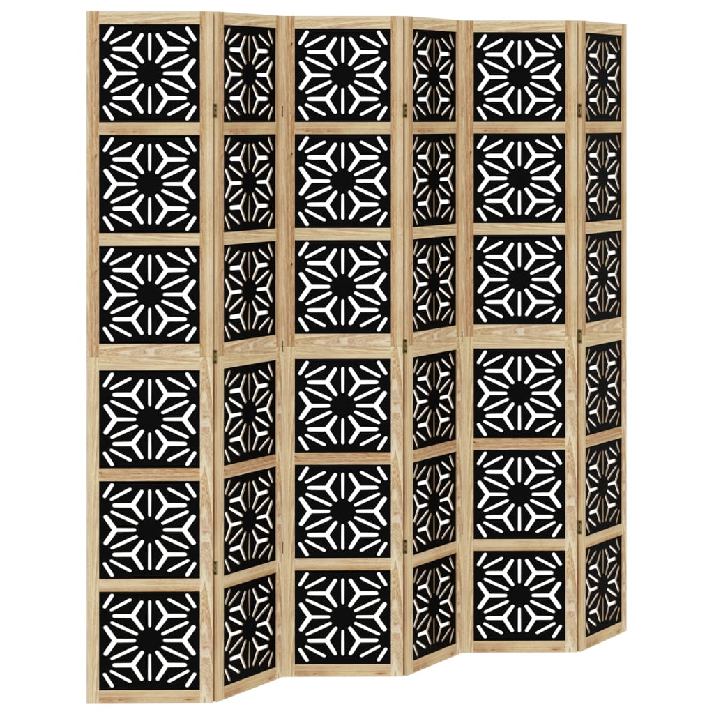 Room Divider 6 Panels Brown and Black Solid Wood Paulownia