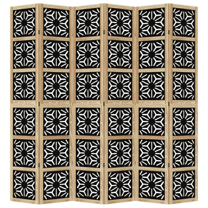 Room Divider 6 Panels Brown and Black Solid Wood Paulownia