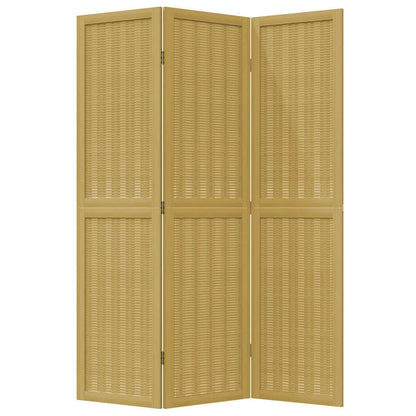 Room Divider 3 Panels Brown Solid Wood Paulownia