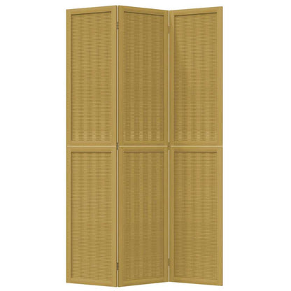 Room Divider 3 Panels Brown Solid Wood Paulownia