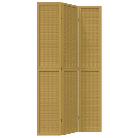 Room Divider 3 Panels Brown Solid Wood Paulownia