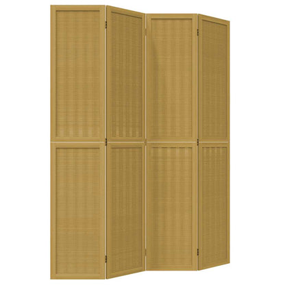 Room Divider 4 Panels Brown Solid Wood Paulownia