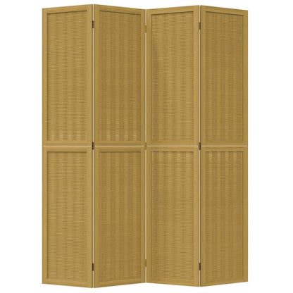 Room Divider 4 Panels Brown Solid Wood Paulownia