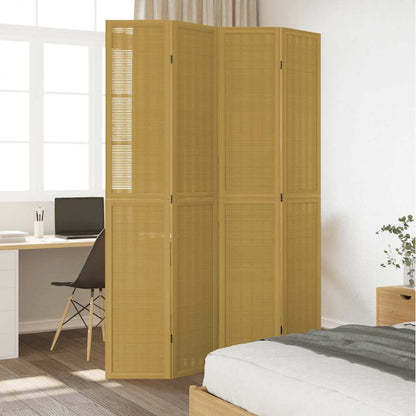 Room Divider 4 Panels Brown Solid Wood Paulownia