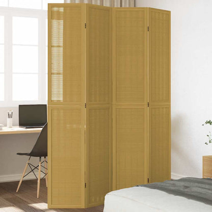 Room Divider 4 Panels Brown Solid Wood Paulownia
