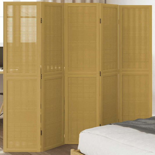 Room Divider 5 Panels Brown Solid Wood Paulownia