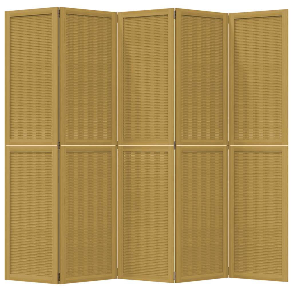 Room Divider 5 Panels Brown Solid Wood Paulownia