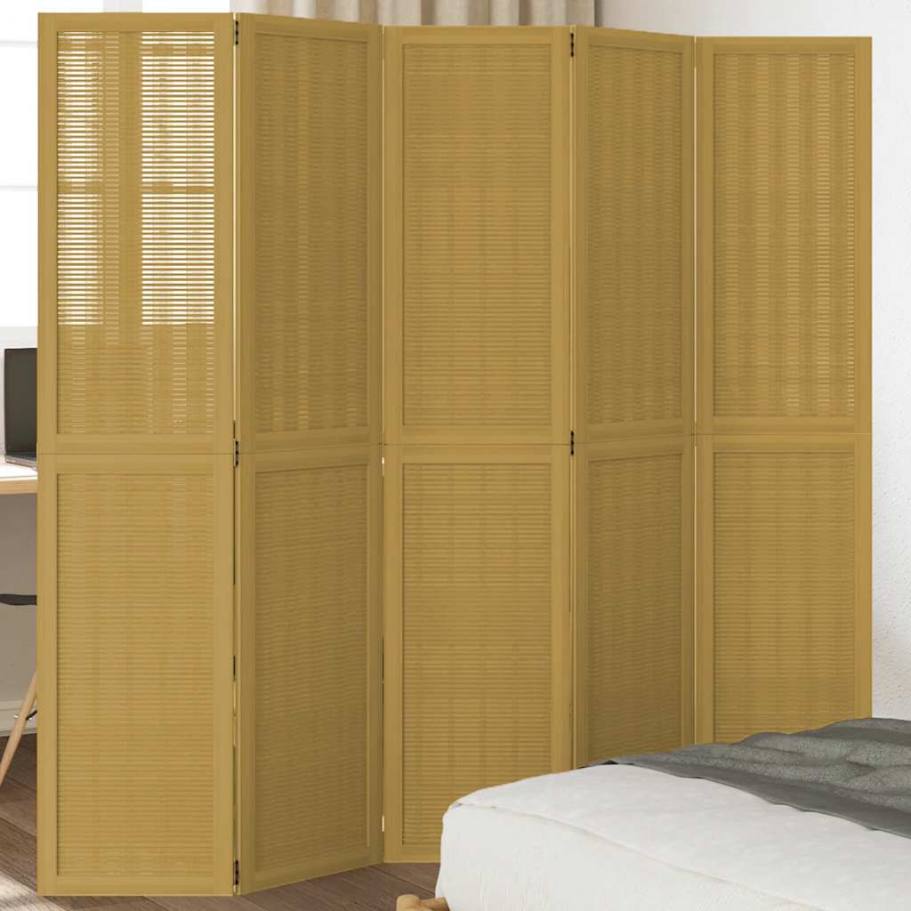 Room Divider 5 Panels Brown Solid Wood Paulownia