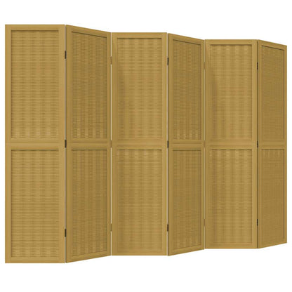 Room Divider 6 Panels Brown Solid Wood Paulownia