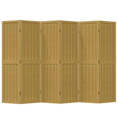 Room Divider 6 Panels Brown Solid Wood Paulownia