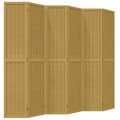 Room Divider 6 Panels Brown Solid Wood Paulownia