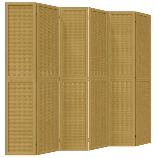 Room Divider 6 Panels Brown Solid Wood Paulownia