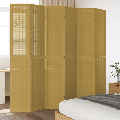Room Divider 6 Panels Brown Solid Wood Paulownia