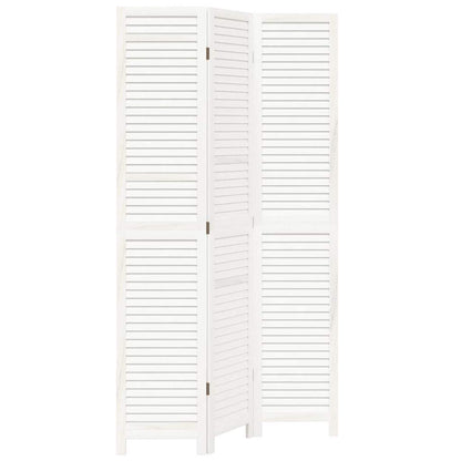 Room Divider 3 Panels White Solid Wood Paulownia