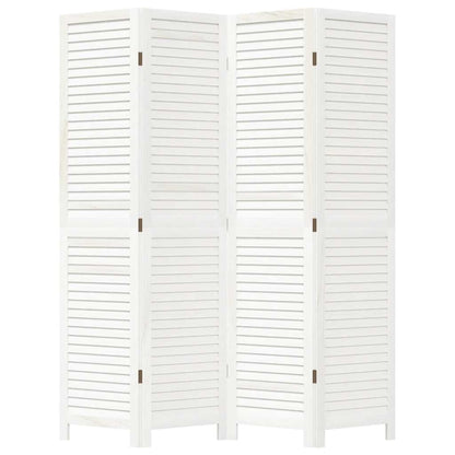 Room Divider 4 Panels White Solid Wood Paulownia