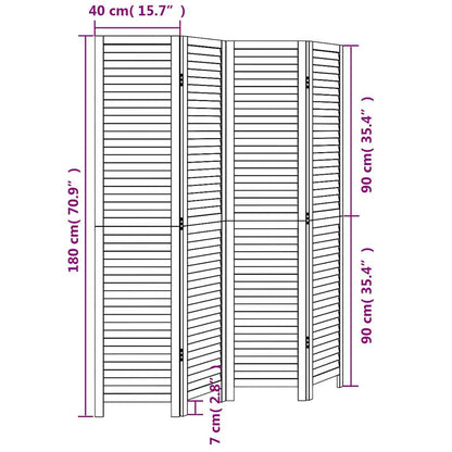 Room Divider 4 Panels White Solid Wood Paulownia