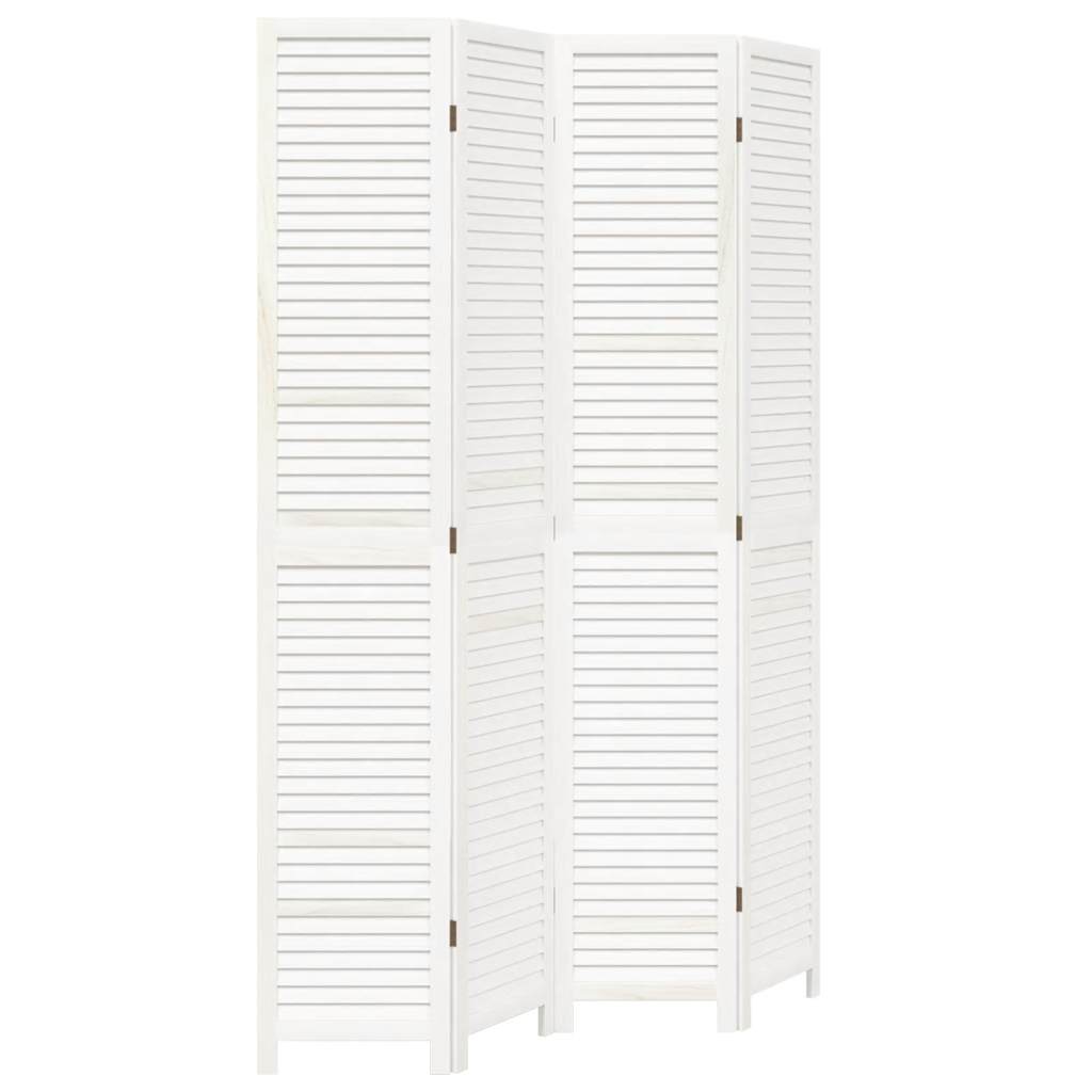 Room Divider 4 Panels White Solid Wood Paulownia