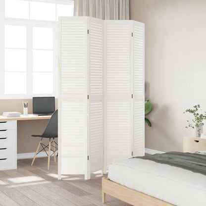Room Divider 4 Panels White Solid Wood Paulownia