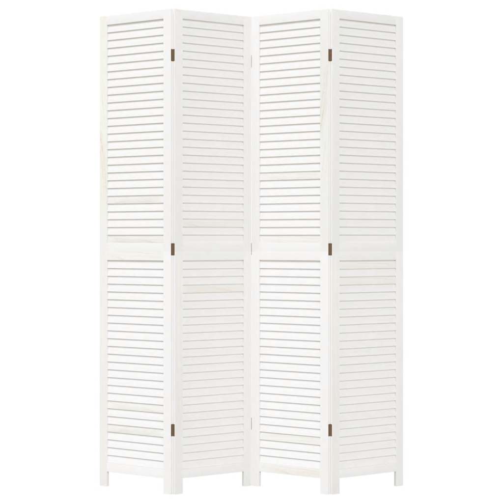 Room Divider 4 Panels White Solid Wood Paulownia