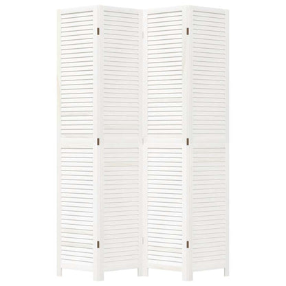 Room Divider 4 Panels White Solid Wood Paulownia