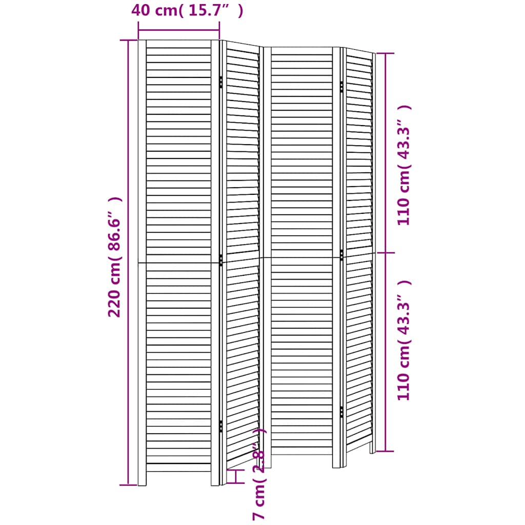 Room Divider 4 Panels White Solid Wood Paulownia