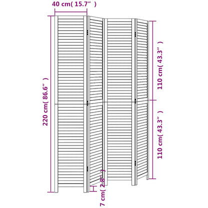 Room Divider 4 Panels White Solid Wood Paulownia