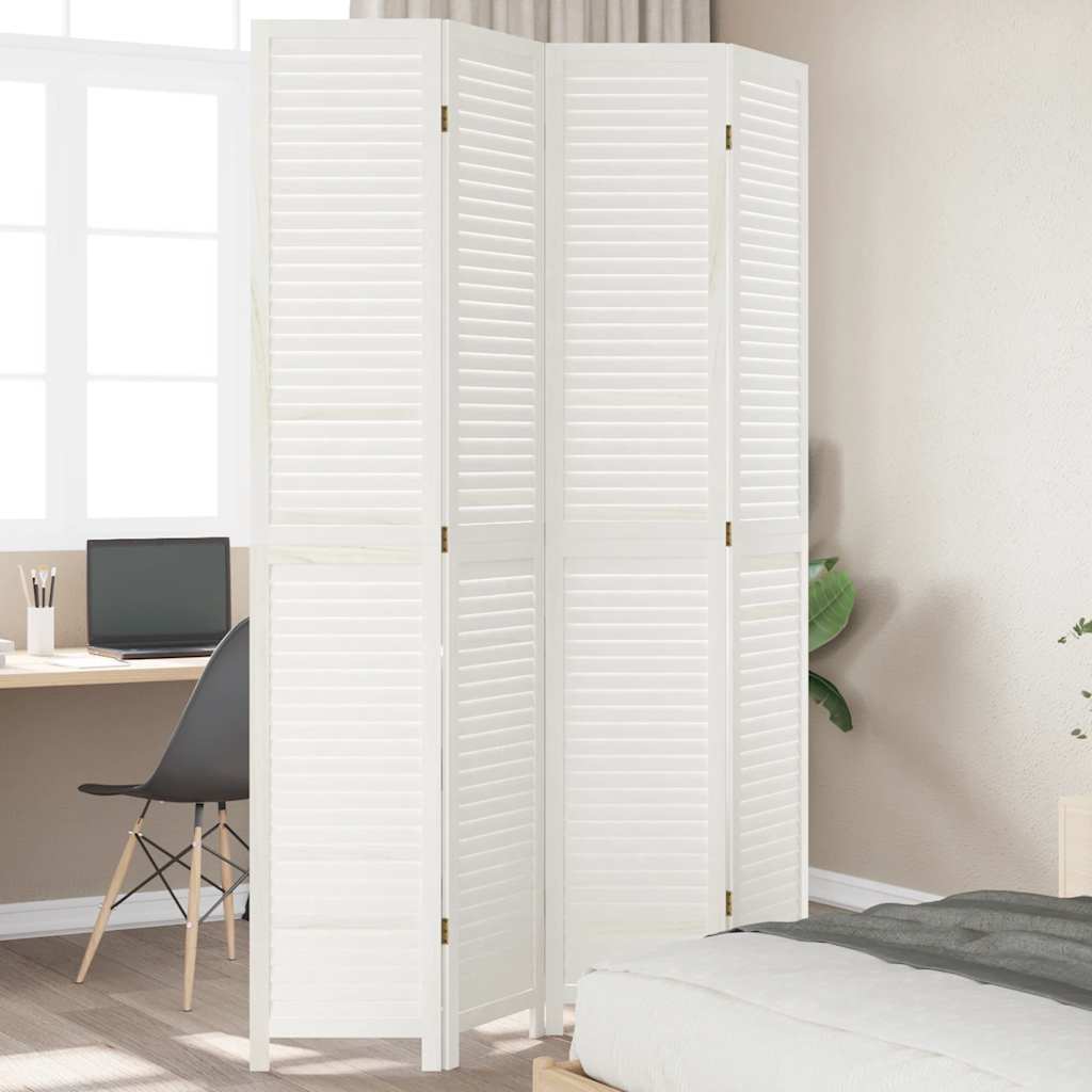Room Divider 4 Panels White Solid Wood Paulownia